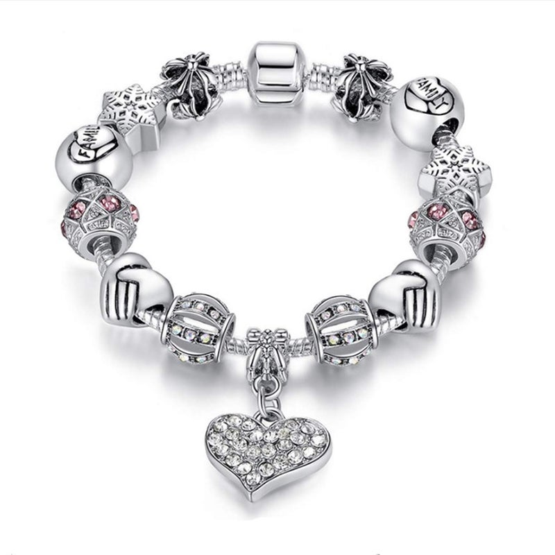 MUERDOU Mother Charms Bracelet for Women Murano Glass Beads Butterfly Flower Charms Amethyst Bracelets (Heart charm bracelet) - Image 1